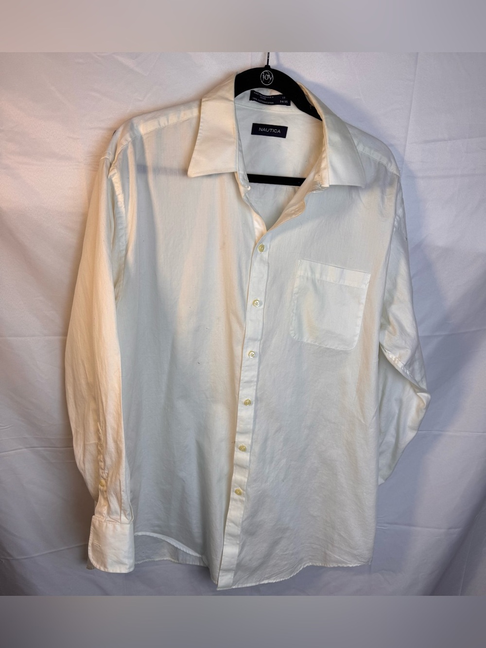 Nautica Men's Off-White Long Sleeve Button-Down Dress Shirt
